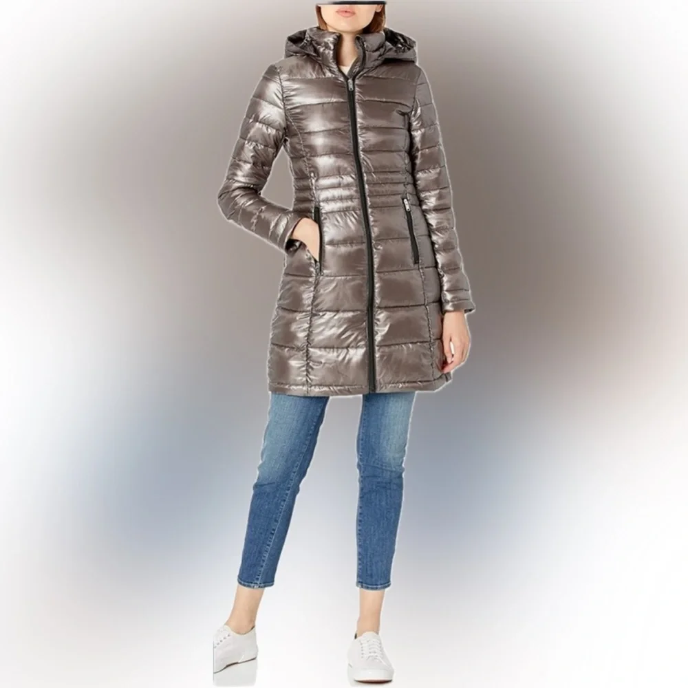 Andrew Marc | Women's silver puffer coat jacket - Picture 2 of 10